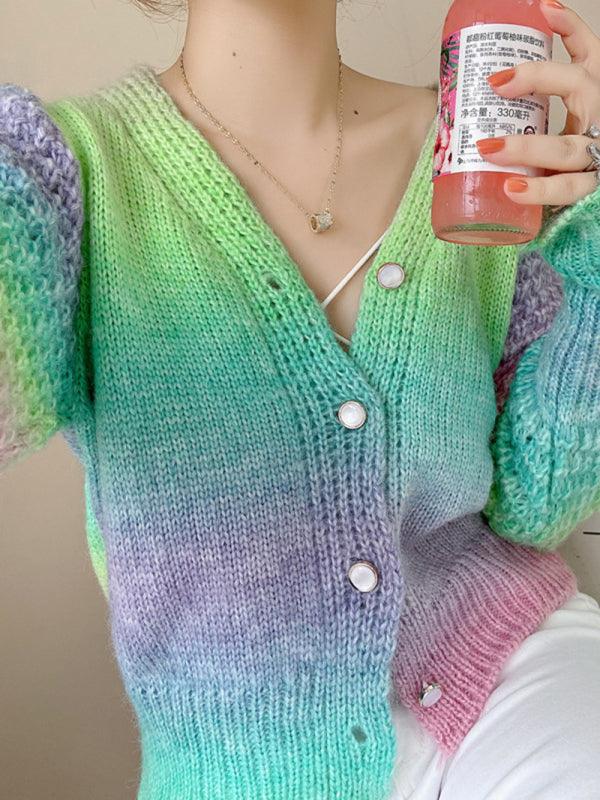 Rainbow Gradient Women Cardigan Sweater - Cardigan Sweater - LeStyleParfait