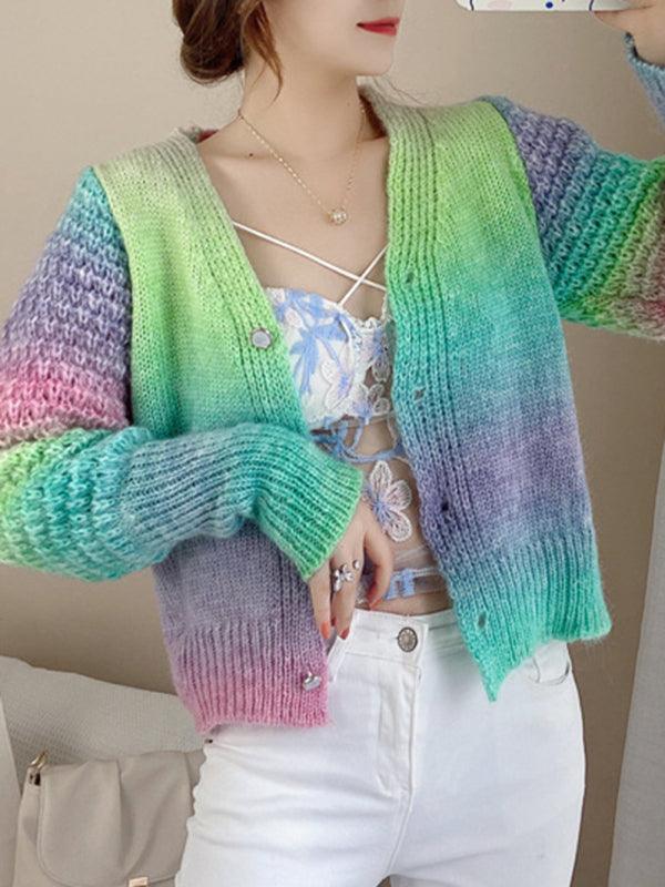 Rainbow Gradient Women Cardigan Sweater - Cardigan Sweater - LeStyleParfait