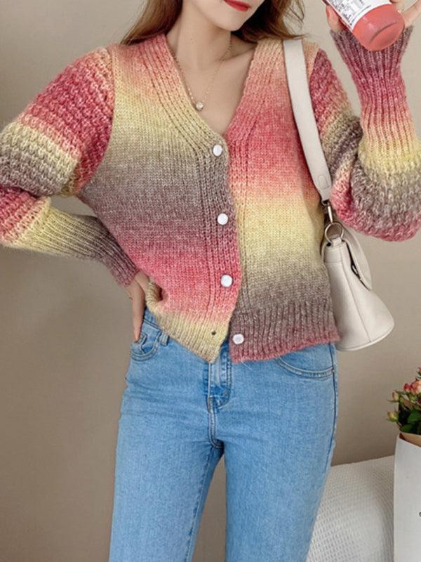 Rainbow Gradient Women Cardigan Sweater - Cardigan Sweater - LeStyleParfait