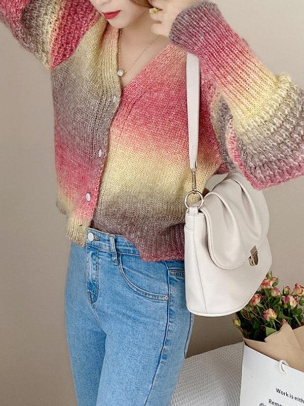 Rainbow Gradient Women Cardigan Sweater - Cardigan Sweater - LeStyleParfait