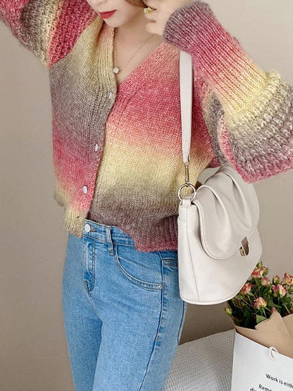 Rainbow Gradient Women Cardigan Sweater - Cardigan Sweater - LeStyleParfait