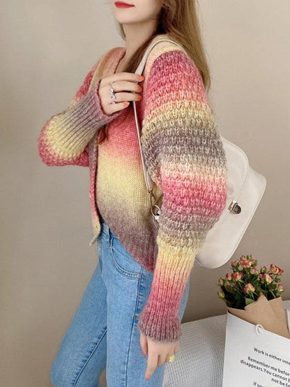 Rainbow Gradient Women Cardigan Sweater - Cardigan Sweater - LeStyleParfait