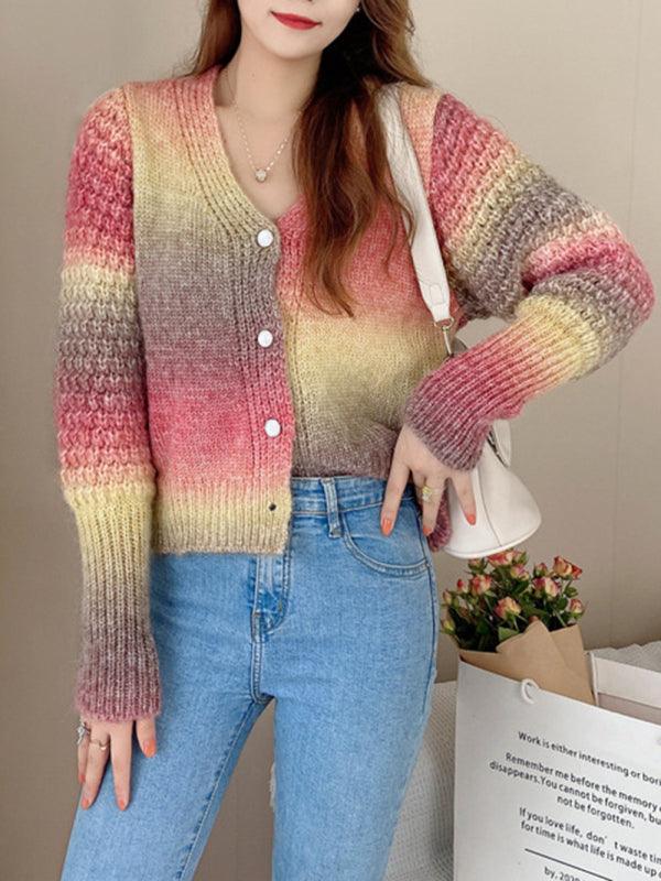 Rainbow Gradient Women Cardigan Sweater - Cardigan Sweater - LeStyleParfait