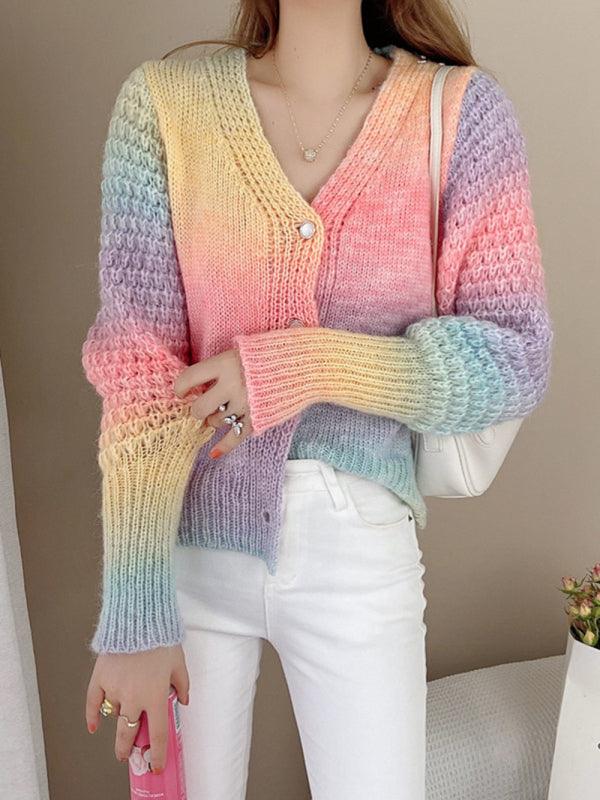 Rainbow Gradient Women Cardigan Sweater - Cardigan Sweater - LeStyleParfait