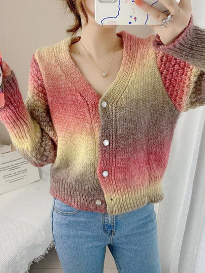 Rainbow Gradient Women Cardigan Sweater - Cardigan Sweater - LeStyleParfait