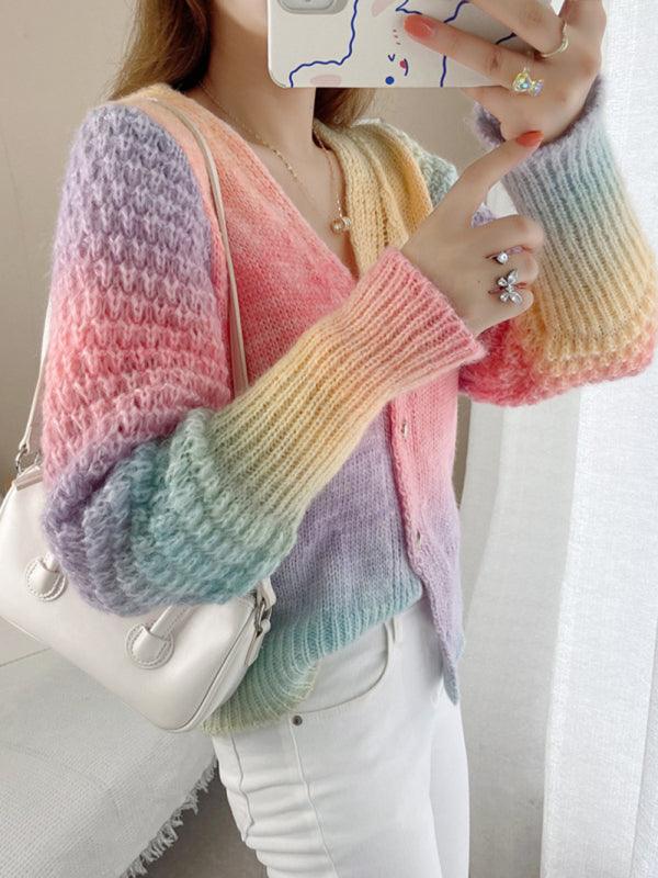 Rainbow Gradient Women Cardigan Sweater - Cardigan Sweater - LeStyleParfait