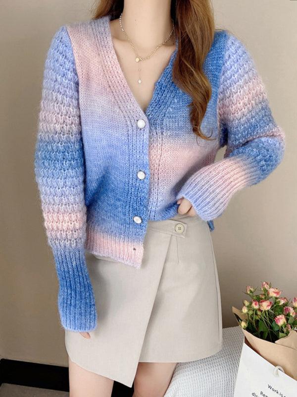 Rainbow Gradient Women Cardigan Sweater - Cardigan Sweater - LeStyleParfait