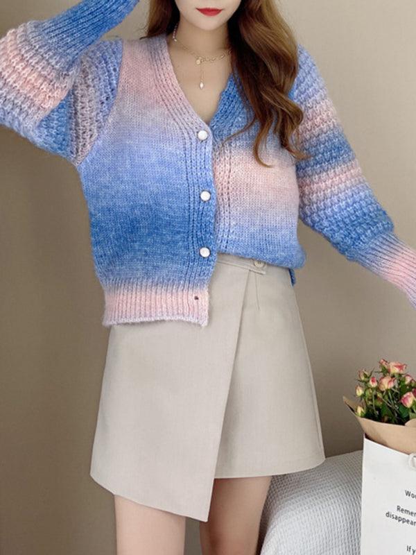 Rainbow Gradient Women Cardigan Sweater - Cardigan Sweater - LeStyleParfait