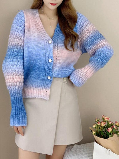 Rainbow Gradient Women Cardigan Sweater - Cardigan Sweater - LeStyleParfait