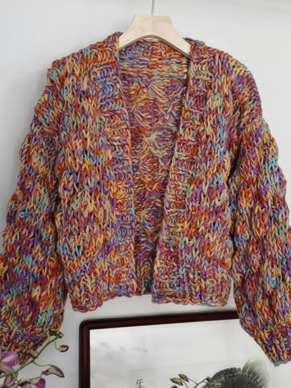 Rainbow Knit Lantern Women Cardigan Sweater - Cardigan Sweater - LeStyleParfait