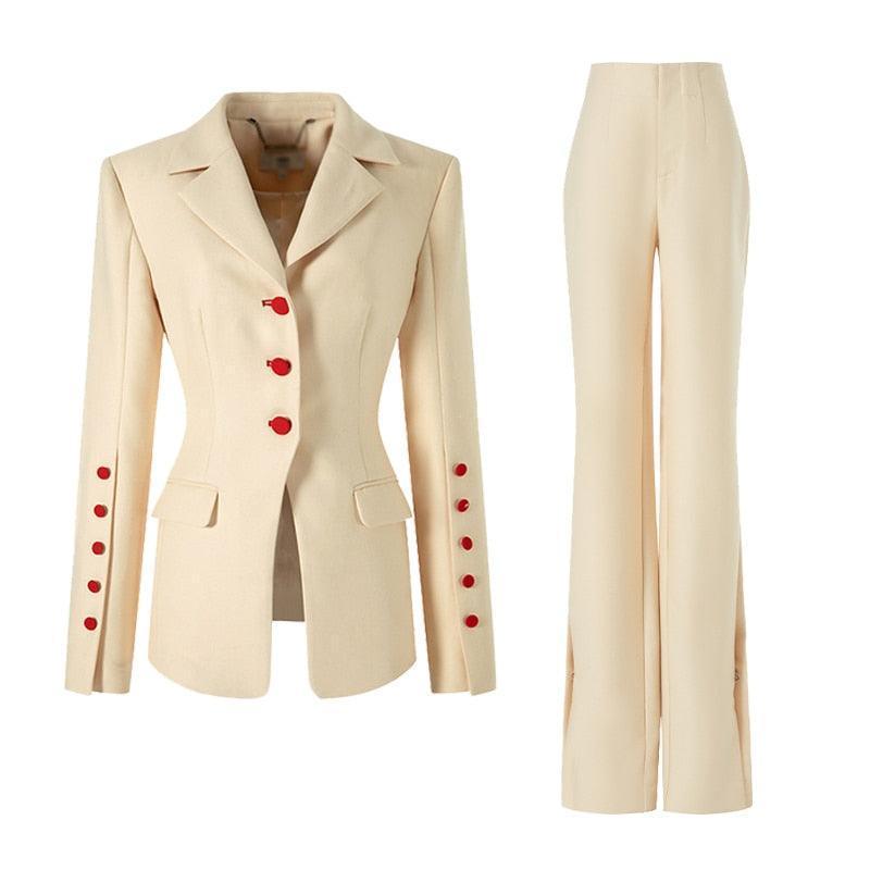 Red Buttons Formal Business Pantsuit - Pantsuit - LeStyleParfait