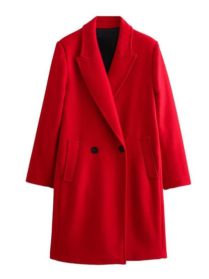 Red Warm Loose Double-Breasted Women's Overcoat - Overcoat - LeStyleParfait