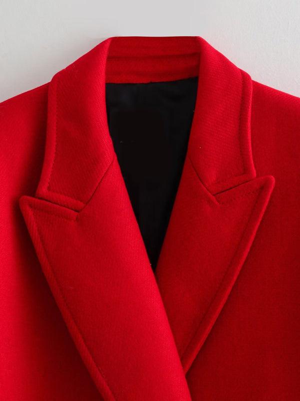 Red Warm Loose Double-Breasted Women's Overcoat - Overcoat - LeStyleParfait