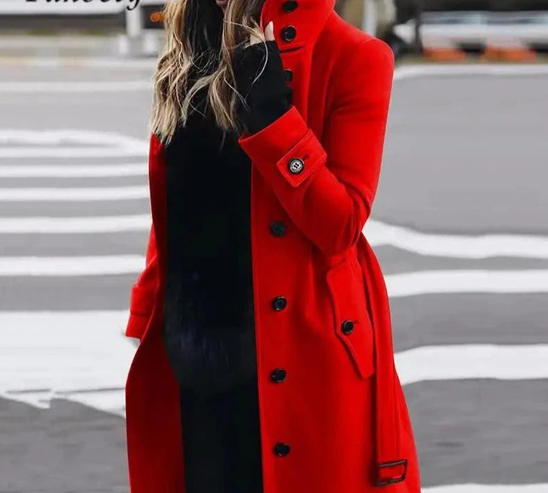 Red Women's Woolen Winter Coat - Winter Coat - LeStyleParfait