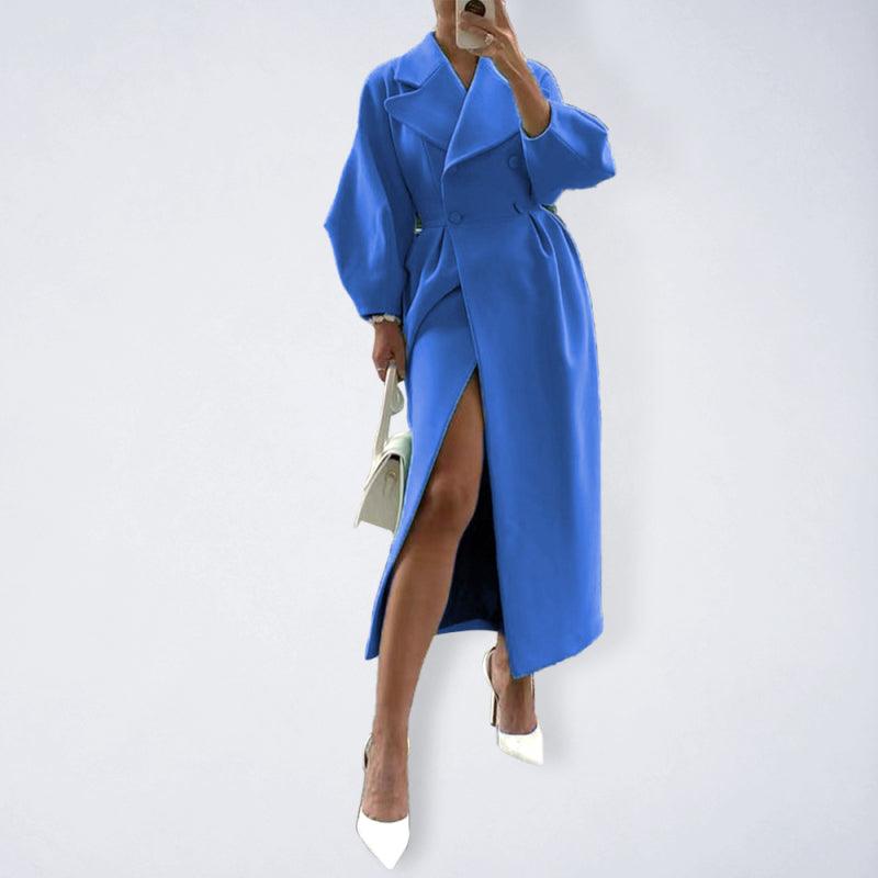 Retro Court Style Lantern Sleeve Woolen Coat With Large Lapel and long Coat - - LeStyleParfait