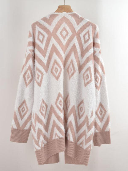 Retro Diamond Mid-Length Cardigan Sweater - Cardigan Sweater - LeStyleParfait