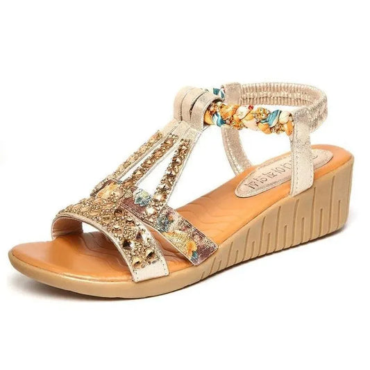 Rhinestone Strap Wedge Sandals - Wedge Shoes - LeStyleParfait