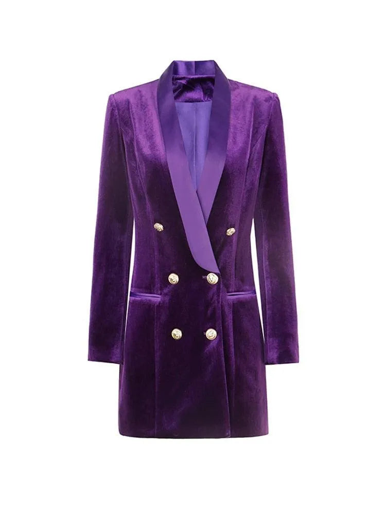 Satin Shawl Velvet Blazer Dress-LeStyleParfait