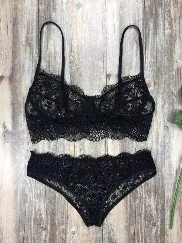 Sexy Eyelash Lace Lingerie Set - Lingerie Set - LeStyleParfait