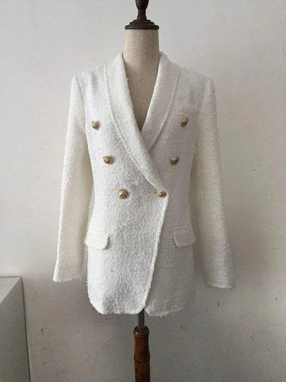 Shawl Collar Tweed Blazer Women - Casual - Plain-Solid - Tweed Blazer - LeStyleParfait