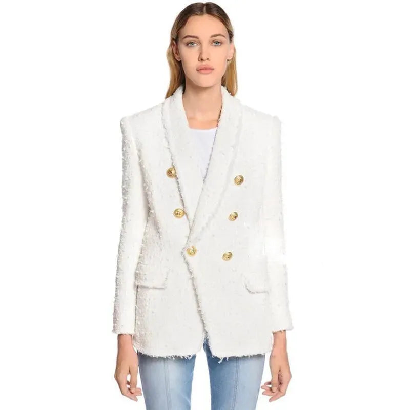 Shawl Collar Tweed Blazer Women - Casual - Plain-Solid - Tweed Blazer - LeStyleParfait