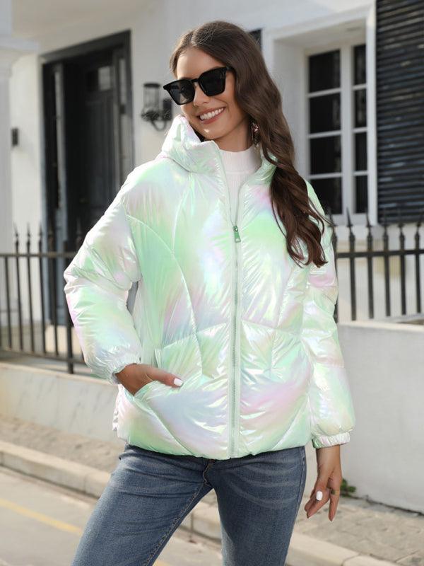 Shiny Hooded Women Parka Jacket-Winter Jacket-LeStyleParfait