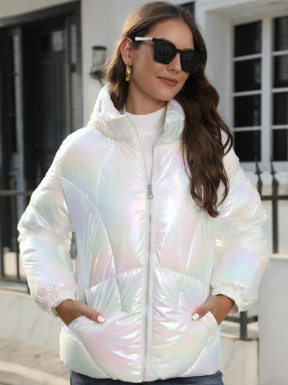 Shiny Hooded Women Parka Jacket-Winter Jacket-LeStyleParfait