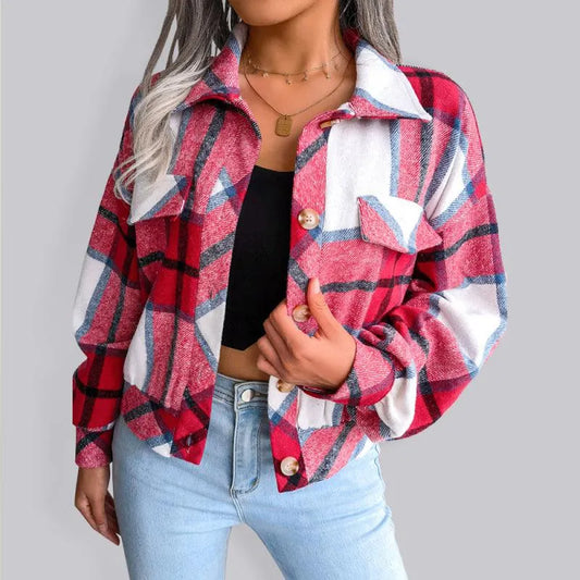 Short Plaid Loose Women’s Coat - Women Coats - LeStyleParfait