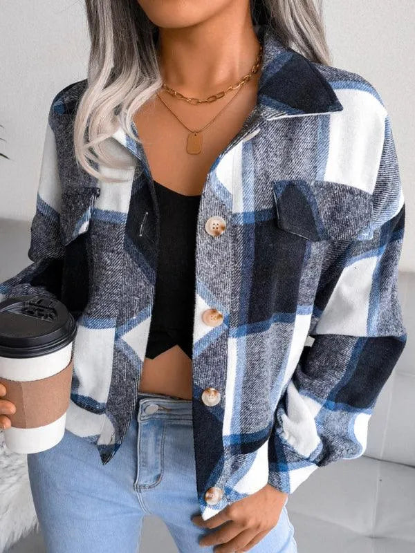 Short Plaid Loose Women’s Coat - Women Coats - LeStyleParfait