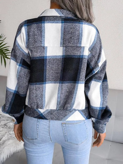 Short Plaid Loose Women’s Coat - Women Coats - LeStyleParfait