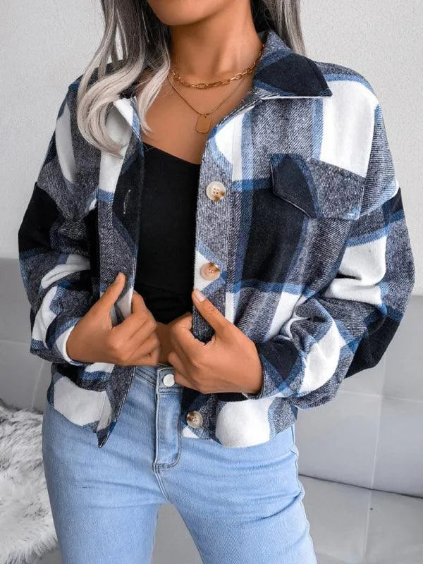 Short Plaid Loose Women’s Coat - Women Coats - LeStyleParfait