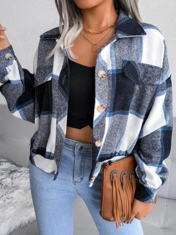 Short Plaid Loose Women’s Coat - Women Coats - LeStyleParfait