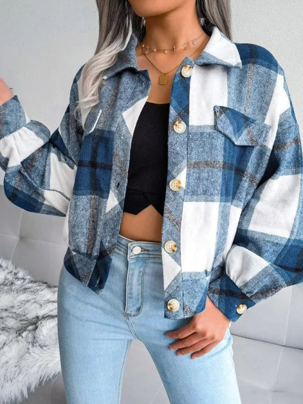 Short Plaid Loose Women’s Coat - Women Coats - LeStyleParfait