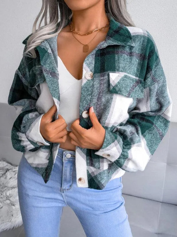 Short Plaid Loose Women’s Coat - Women Coats - LeStyleParfait