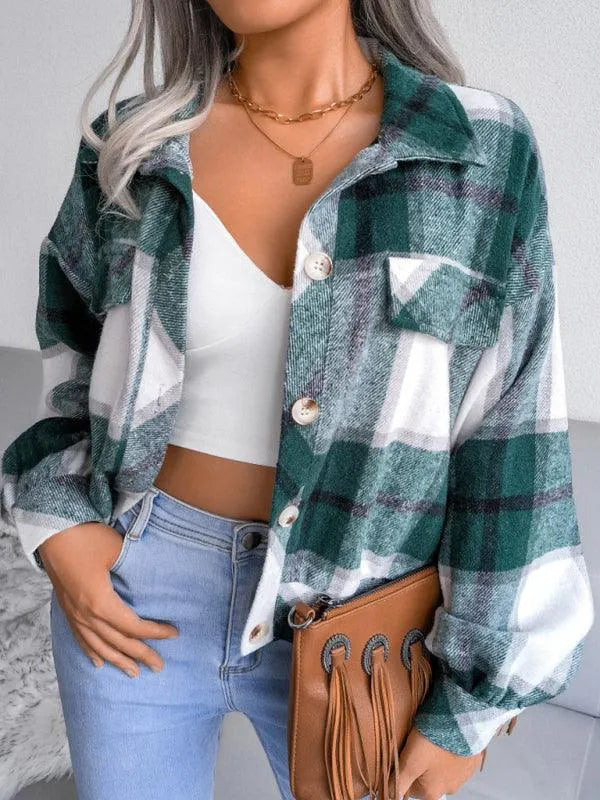 Short Plaid Loose Women’s Coat - Women Coats - LeStyleParfait