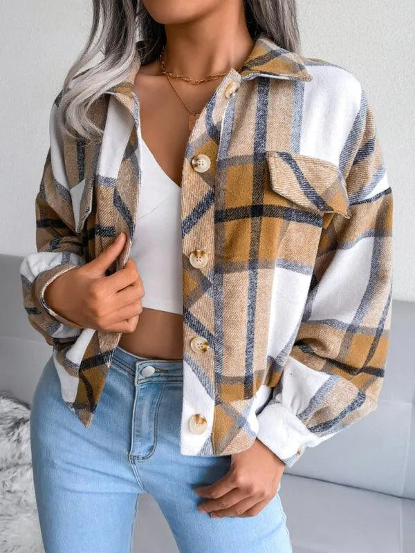 Short Plaid Loose Women’s Coat - Women Coats - LeStyleParfait