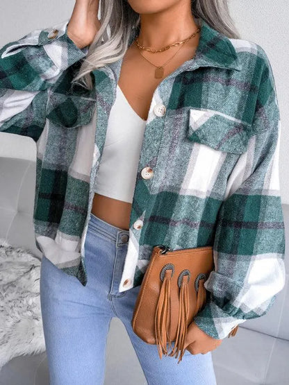 Short Plaid Loose Women’s Coat - Women Coats - LeStyleParfait