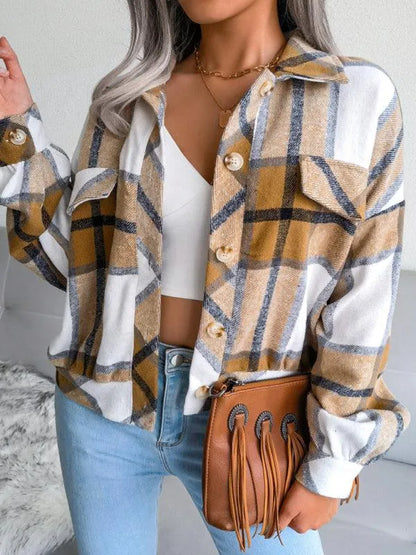 Short Plaid Loose Women’s Coat - Women Coats - LeStyleParfait