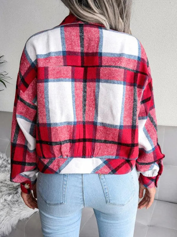 Short Plaid Loose Women’s Coat - Women Coats - LeStyleParfait