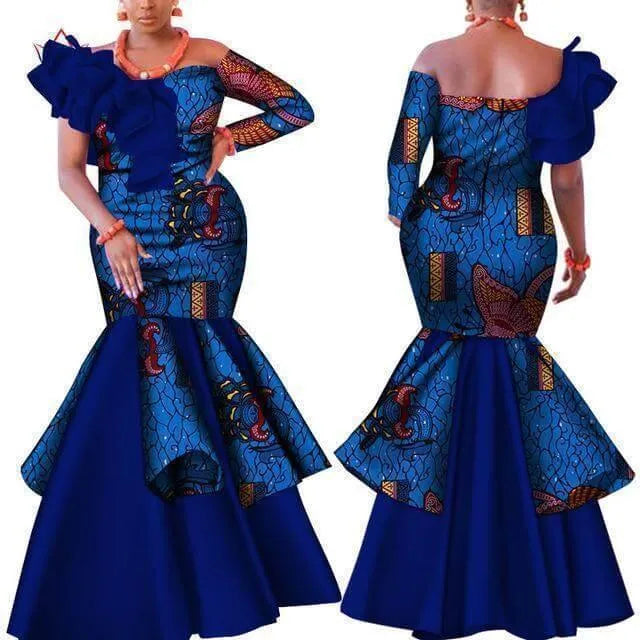 Slash Neck Blue African Dress - African Dress - LeStyleParfait