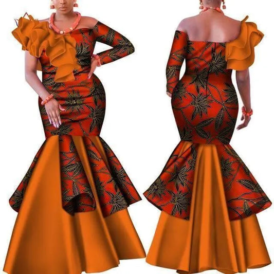 Slash Neck Elegant African Dress-LeStyleParfait