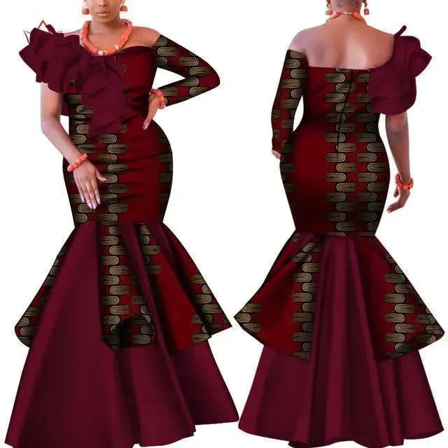 Slash Neck Maroon African Dress - African Dress - LeStyleParfait