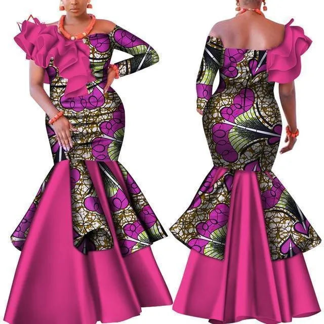 Slash Neck Pink African Dress - African Dress - LeStyleParfait