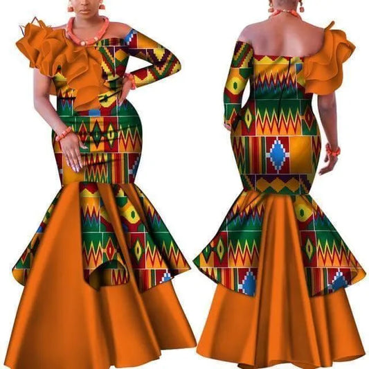 Slash Neck Traditional African Dress - African Dress - LeStyleParfait