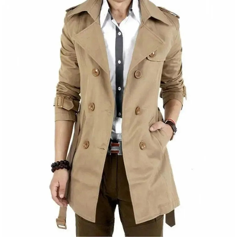 Slim Fit Double-Breasted Men's Trench Coat - Trench Coat - LeStyleParfait