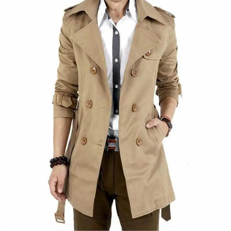 Slim Fit Double-Breasted Men's Trench Coat-Trench Coat-LeStyleParfait