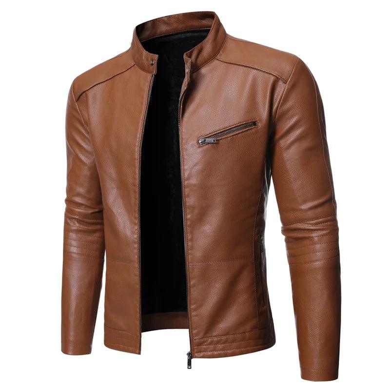 Slim Fit Motorcycle Jacket for Men-Leather Biker Jacket-LeStyleParfait