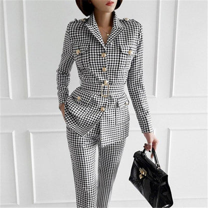 Slim Fit Plaid Women Pantsuit - Pantsuit - LeStyleParfait