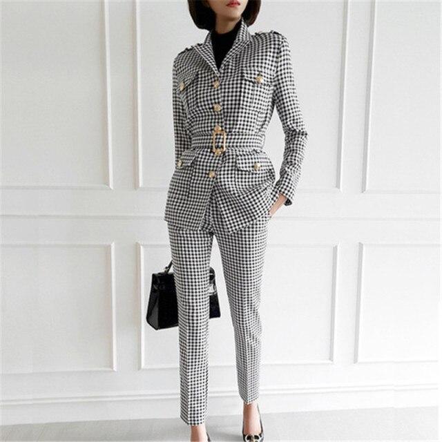 Slim Fit Plaid Women Pantsuit - Pantsuit - LeStyleParfait