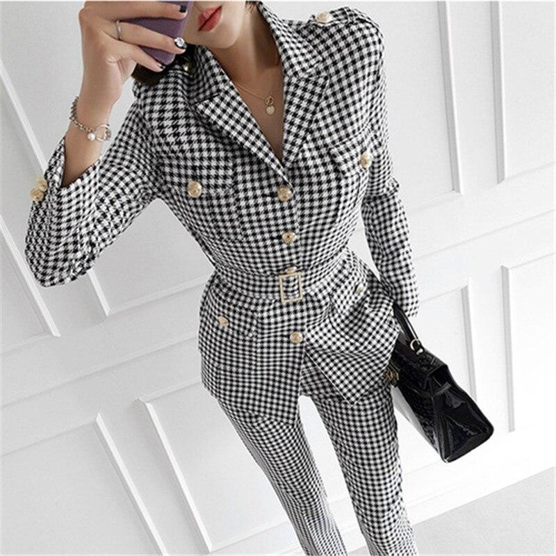 Slim Fit Plaid Women Pantsuit - Pantsuit - LeStyleParfait